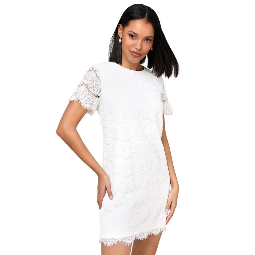 Lulus Take Me to Brunch Ivory Lace Shift Dress size Large NWT